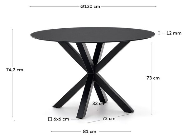 Čierny okrúhly jedálenský stôl so sklenenou doskou ø 120 cm Argo – Kave Home