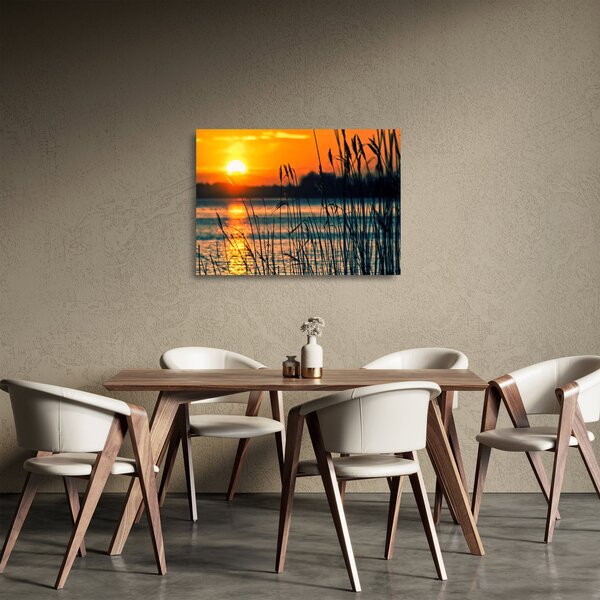 Sklenený obraz - Západ slnka nad jazerom (70x50 cm)