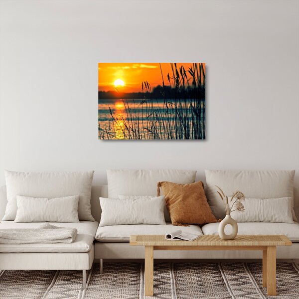 Sklenený obraz - Západ slnka nad jazerom (70x50 cm)