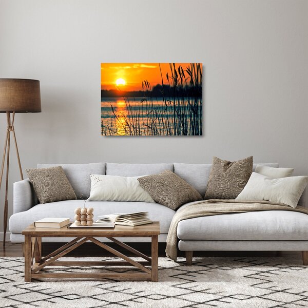 Sklenený obraz - Západ slnka nad jazerom (70x50 cm)