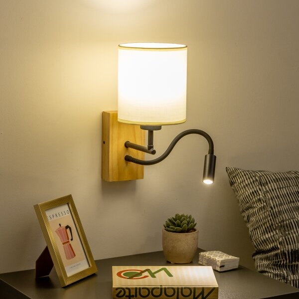 Brilagi -LED Flexibilná nástenná lampa NUBILA WOOD 1xE27/25W/230V + LED/3W dub/čierna/krémová