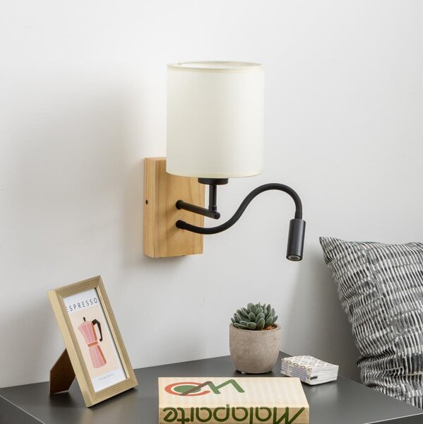 Brilagi -LED Flexibilná nástenná lampa NUBILA WOOD 1xE27/25W/230V + LED/3W dub/čierna/krémová