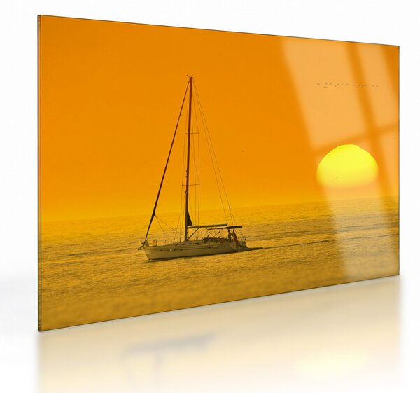 Sklenený obraz - Loďka uprostred mora (70x50 cm)