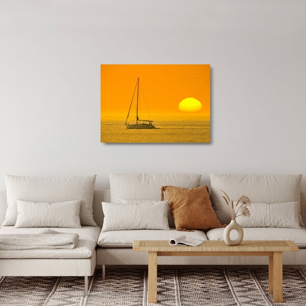 Sklenený obraz - Loďka uprostred mora (70x50 cm)