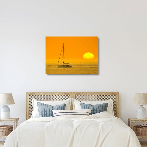 Sklenený obraz - Loďka uprostred mora (70x50 cm)