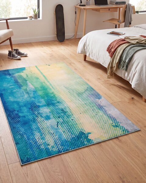 Koberec viacfarebný modrá zelená polyester 80 x 150 cm abstraktný akvarelový vzor moderný štýl obývačka spálňa