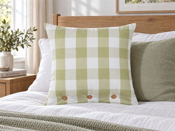 Dekoratívny vankúš zelená látka 45 x 45 cm károvaný vzor štýl chaty textil doplnky