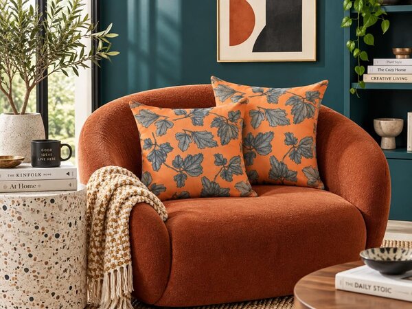 Sada 2 dekoratívnych vankúšov oranžová čierna bavlna ľan polyester 45 x 45 cm vzor listov moderná tradičná obývacia izba