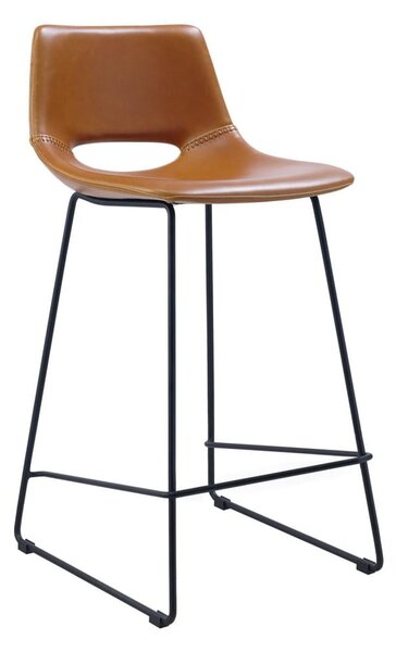 Koňakovohnedá barová stolička z imitácie kože (výška sedadla 65 cm) Zahara – Kave Home