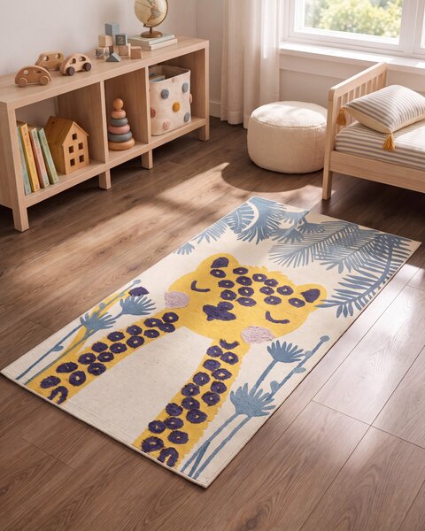 Detský koberec viacfarebný 80 x 150 cm bavlna polyester nízky vlas so vzorom leoparda behúň do detskej izby