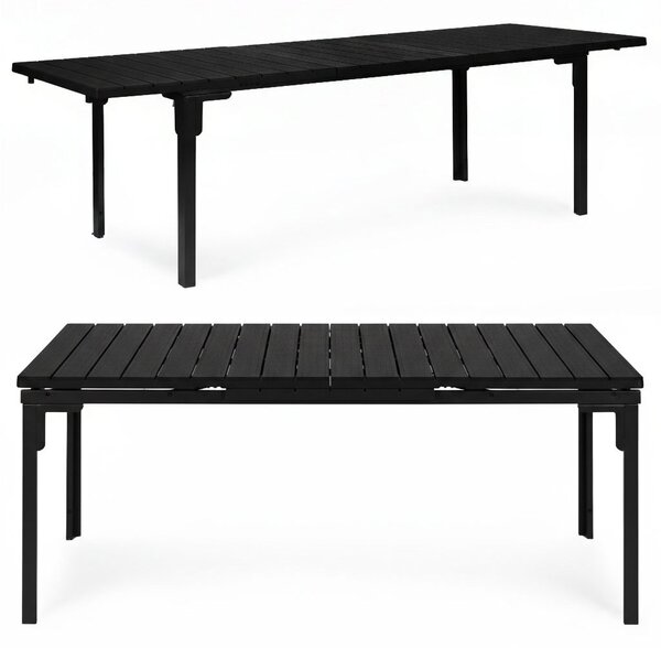 MultiGarden Skladací záhradný stôl 180-240 cm až pre 12 osôb HDPE oceľ čierna MultiGarden
