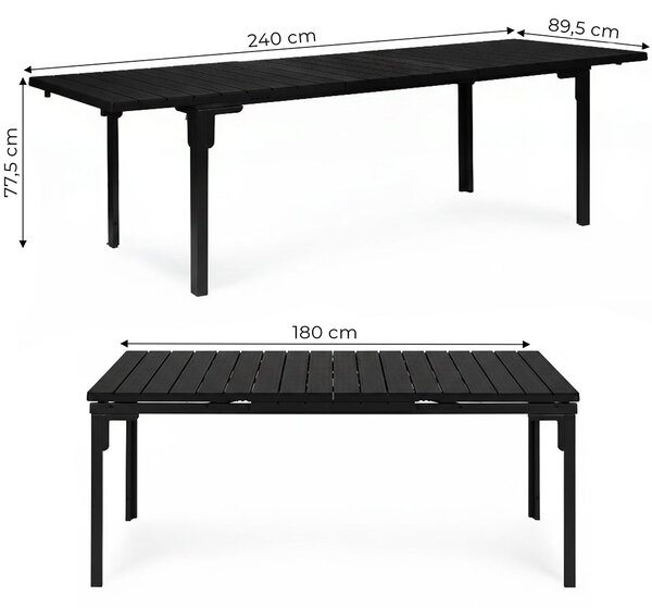 MultiGarden Skladací záhradný stôl 180-240 cm až pre 12 osôb HDPE oceľ čierna MultiGarden