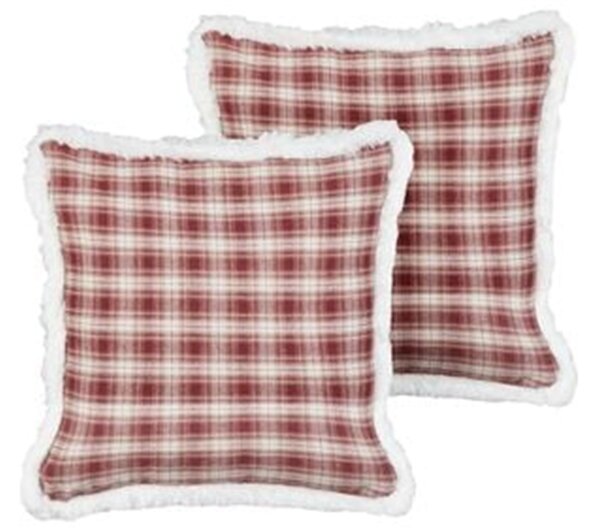 Sada 2 dekoratívnych vankúšov červená polyester tartanový kockovaný vzor vianočný motív 45 x 45 cm štvorcový tvar dekorácie doplnky
