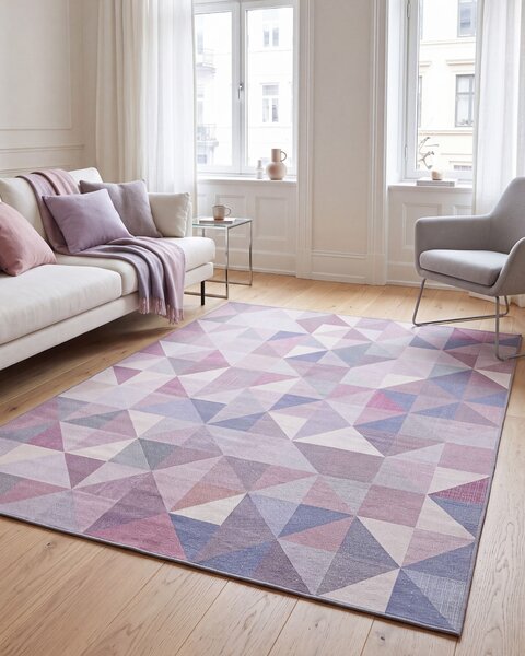 Koberec sivý a modrý 160 x 230 cm obdĺžnikový s geometrickým trojuholníkovým vzorom moderný