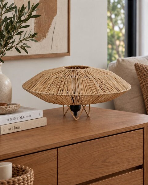 Stolná lampa prírodná slamené tienidlo čierna železná objímka na žiarovku boho nočné svietidlo spálňa obývacia izba