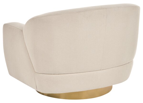Kreslo svetlobéžové látkové čalúnenie polyester zlatý kovový podstavec retro glamour art deco štýl obývačka spálňa