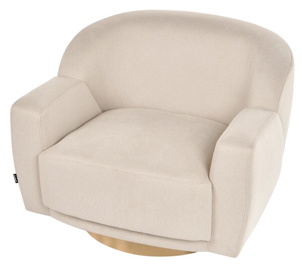 Kreslo svetlobéžové látkové čalúnenie polyester zlatý kovový podstavec retro glamour art deco štýl obývačka spálňa