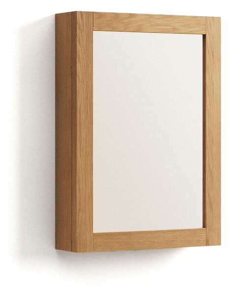 Závesná kúpeľňová skrinka so zrkadlom z teakového dreva v prírodnej farbe 50x70 cm Plubia – Kave Home
