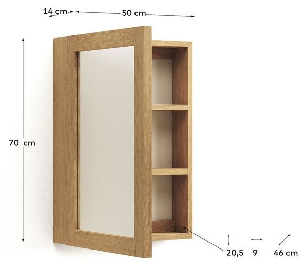 Závesná kúpeľňová skrinka so zrkadlom z teakového dreva v prírodnej farbe 50x70 cm Plubia – Kave Home