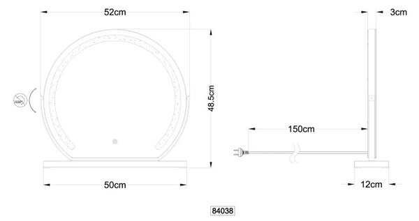 GLOBO 84038 RIVAS zrkadlo s LED osvetlením LED 10W 828/532lm 2700+4000+6500K čierna