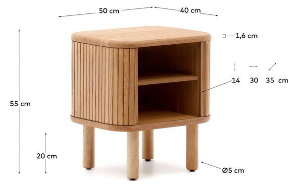 Nočný stolík v dekore jaseňa v prírodnej farbe Mailen – Kave Home