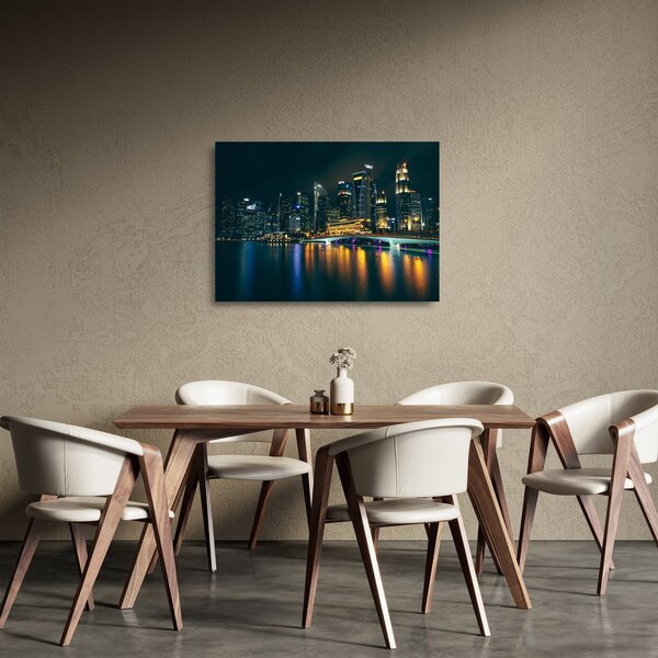 Sklenený obraz nočného Singapuru (70x50 cm)