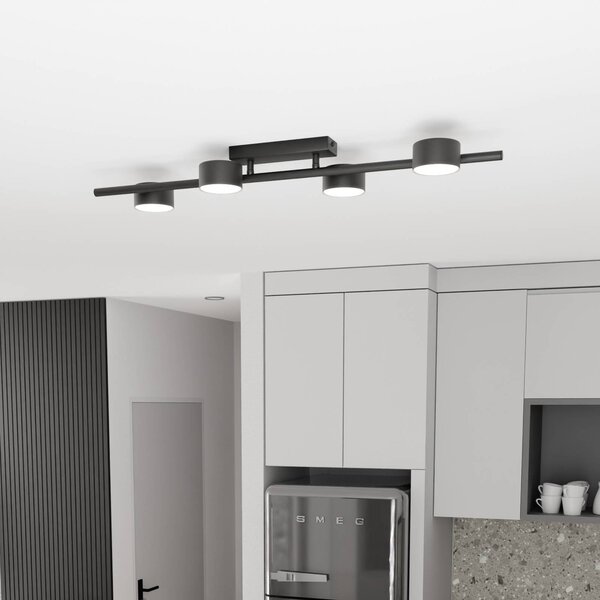 Stropné bodové svetlá Bet, dĺžka 80 cm, čierne, kovové, 4-pl., Čierna, Obývacia izba / jedáleň, kov, Moderný, Stropné svetlo