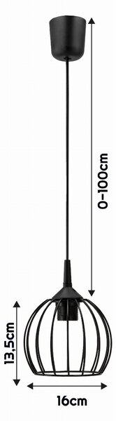 BERGE Drôtená okrúhla závesná lampa - čierna