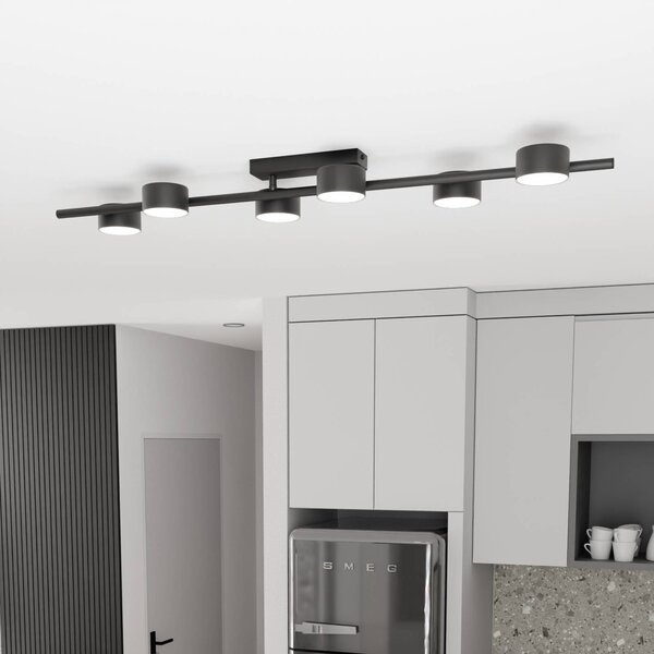 EMIBIG LIGHTING Stropné bodové svetlá Bet, dĺžka 100 cm, čierne, kovové, 6-pl., Čierna, Obývacia izba / jedáleň, kov, Moderný, Stropné svetlo