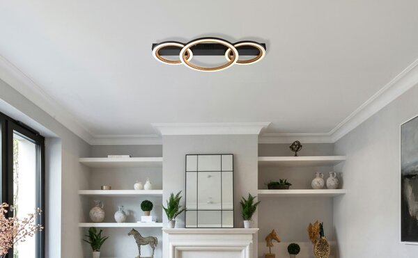 GLOBO 67356D1 DAKARI I stropné svietidlo LED 40W 4750/1370lm 3000K čierna, imitácia dreva