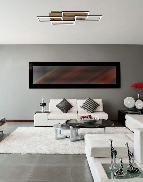 GLOBO 67359-40 JEFFRY stropné svietidlo LED 40W 5400/2700lm 3000-6500K čierna, imitácia dreva, časovač, diaľkový ovládač