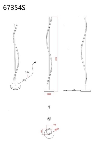 GLOBO 67354S WATKINS stojacia lampa V1507mm LED 30W 3180/1225lm 3000K čierna, imitácia dreva