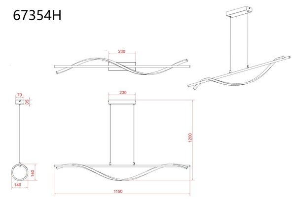 GLOBO 67354H WATKINS závesné svietidlo LED 30W 3130/1130lm 3000K čierna, imitácia dreva
