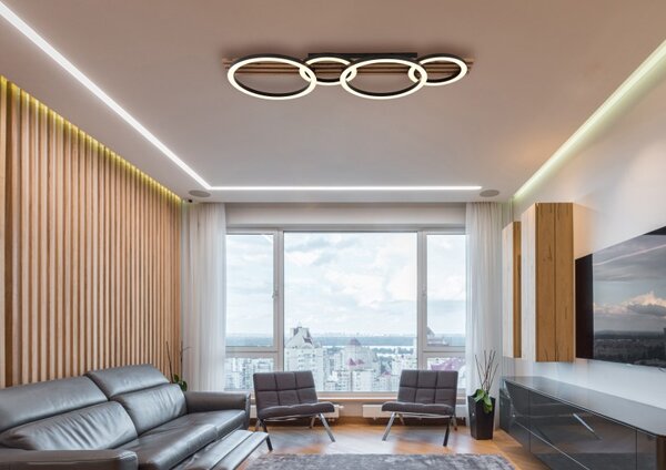 GLOBO 67353D4 TISHA stropné svietidlo LED 30W 3100/1500lm 3000K čierna, drevo