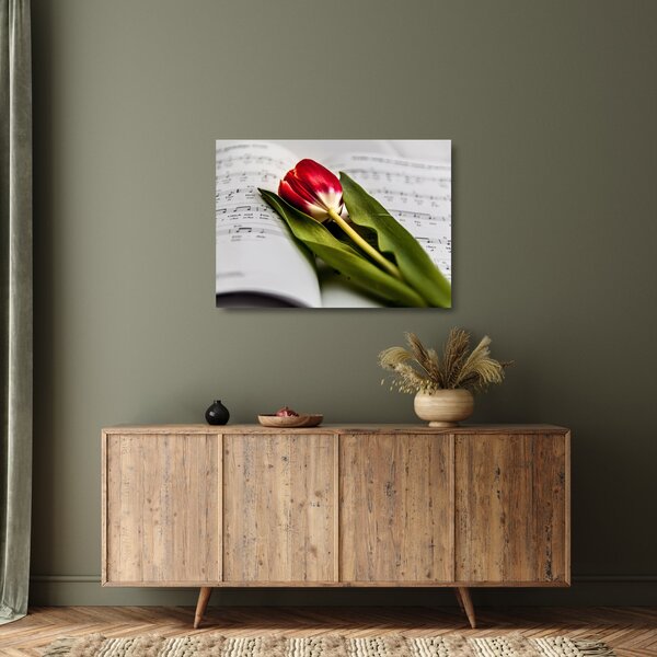 Sklenený obraz červeného tulipánu (70x50 cm)