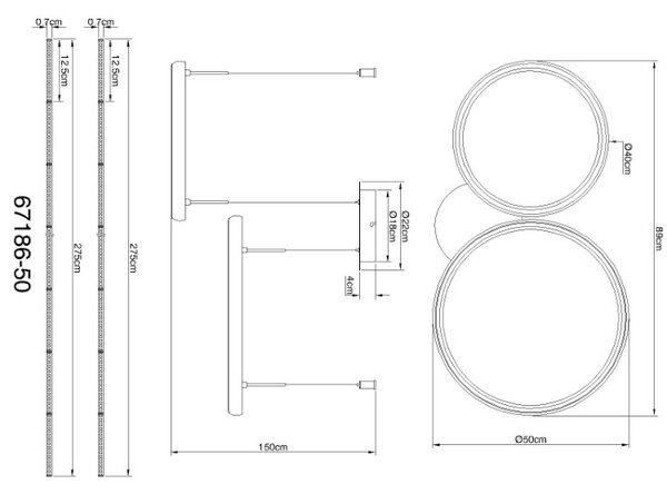 GLOBO 67186-50 BRIGGS závesné svietidlo LED 50W 6500/1000lm 2700-6000K čierna, diaľkový ovládač