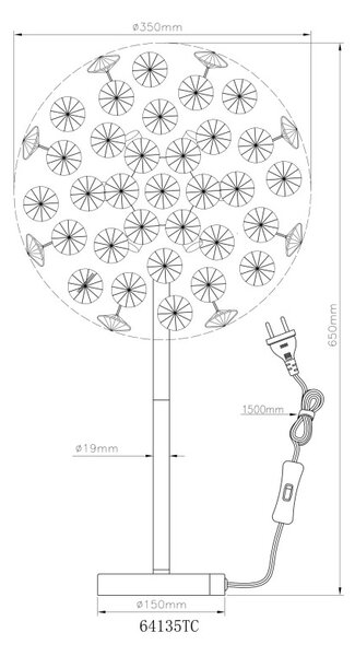 GLOBO 64135TC KATRINA stolná lampa V650mm 8xG9 3,5W/350lm 3000K chrómová, dymová