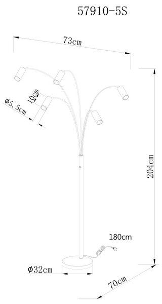 GLOBO 57910-5S ROBBY stojacia lampa V2040mm 5xGU10 čierna