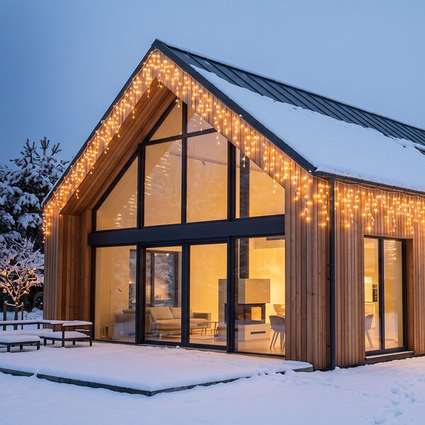 Solight LED vánoční girlanda, rampouchy, 300 LED, 15m, IP44, teplé bílé světlo