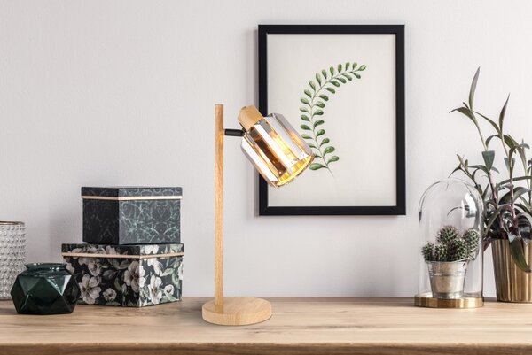 GLOBO 50220146 RUN stolná lampička V400mm 1xE14 imitácia dreva, dymová