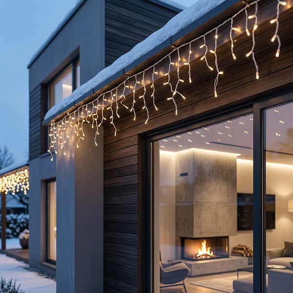 Solight LED vánoční girlanda, rampouchy, 300 LED, 15m, IP44, teplé bílé světlo