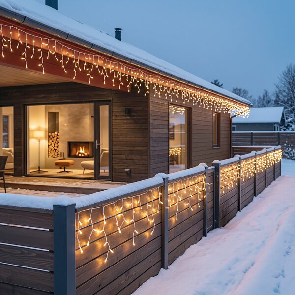 Solight LED vánoční girlanda, rampouchy, 300 LED, 15m, IP44, teplé bílé světlo