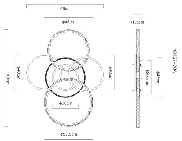 GLOBO 48467-70A LORELEI stropné svietidlo LED 70W 8120/3700lm 3000K antracitová, krištáľový efekt