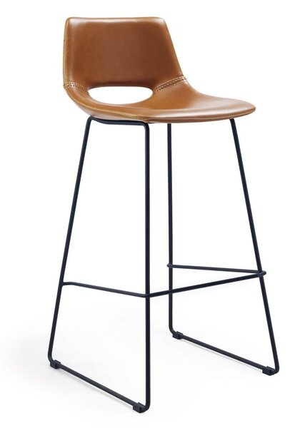 Koňakovohnedá barová stolička z imitácie kože (výška sedadla 76 cm) Zahara – Kave Home