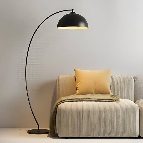 Lindby Oblúková lampa Jonera, čierna, kov, výška 185 cm, Čierna, Obývacia izba / jedáleň, kov, Štýl mladých, Oblúková stojaca lampa