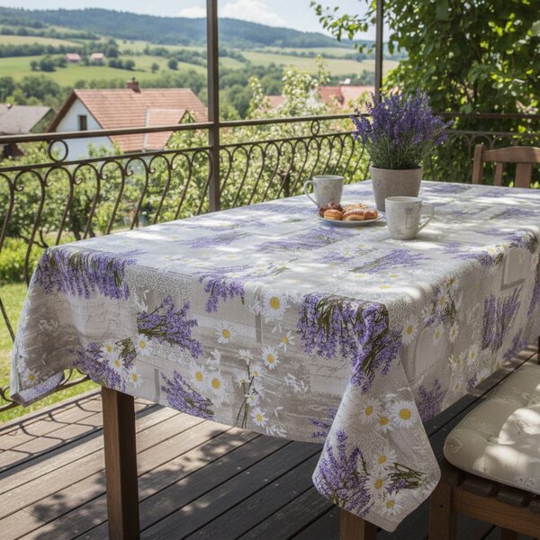 Bavlnený obrus Levanduľa s margarétkami Farba Fialová Rozmery 40x100 cm