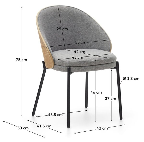 Sivé/v prírodnej farbe čalúnené jedálenské kreslo Eamy – Kave Home