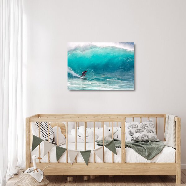 Sklenený obraz surferov vo vlnách (70x50 cm)