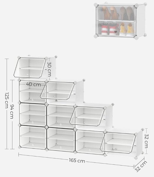Organizér na topánky KIMBERLY, 10 boxov, biela/priesvitná SongmicsHome