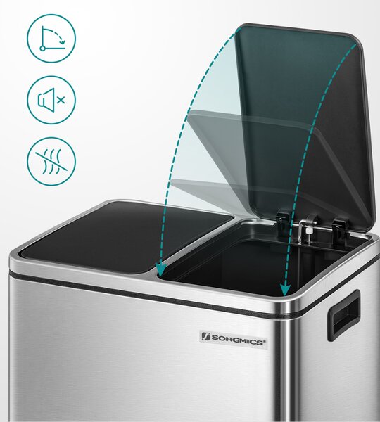 Kôš na separovanie odpadu SORT 30l (2×15l), strieborná/čierna SongmicsHome